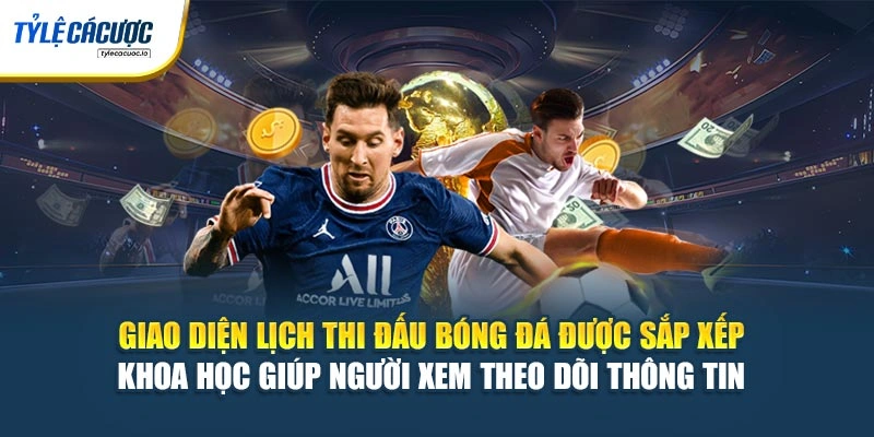 Giao diện lịch thi đấu bóng đá được sắp xếp khoa học giúp người xem theo dõi thông tin