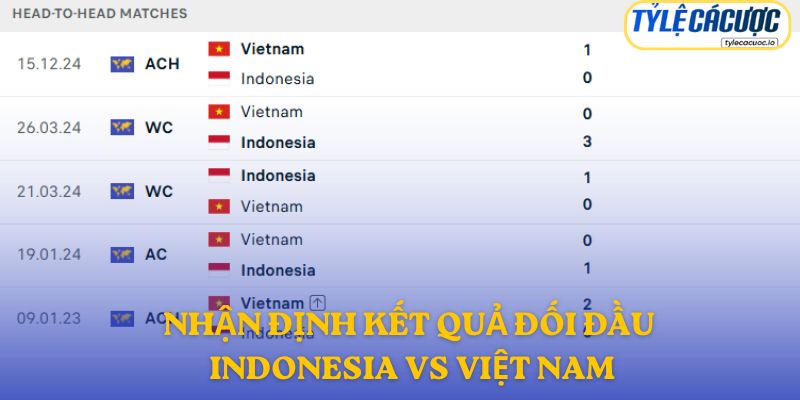 Nhận định kết quả đối đầu giữa Indonesia vs Việt Nam